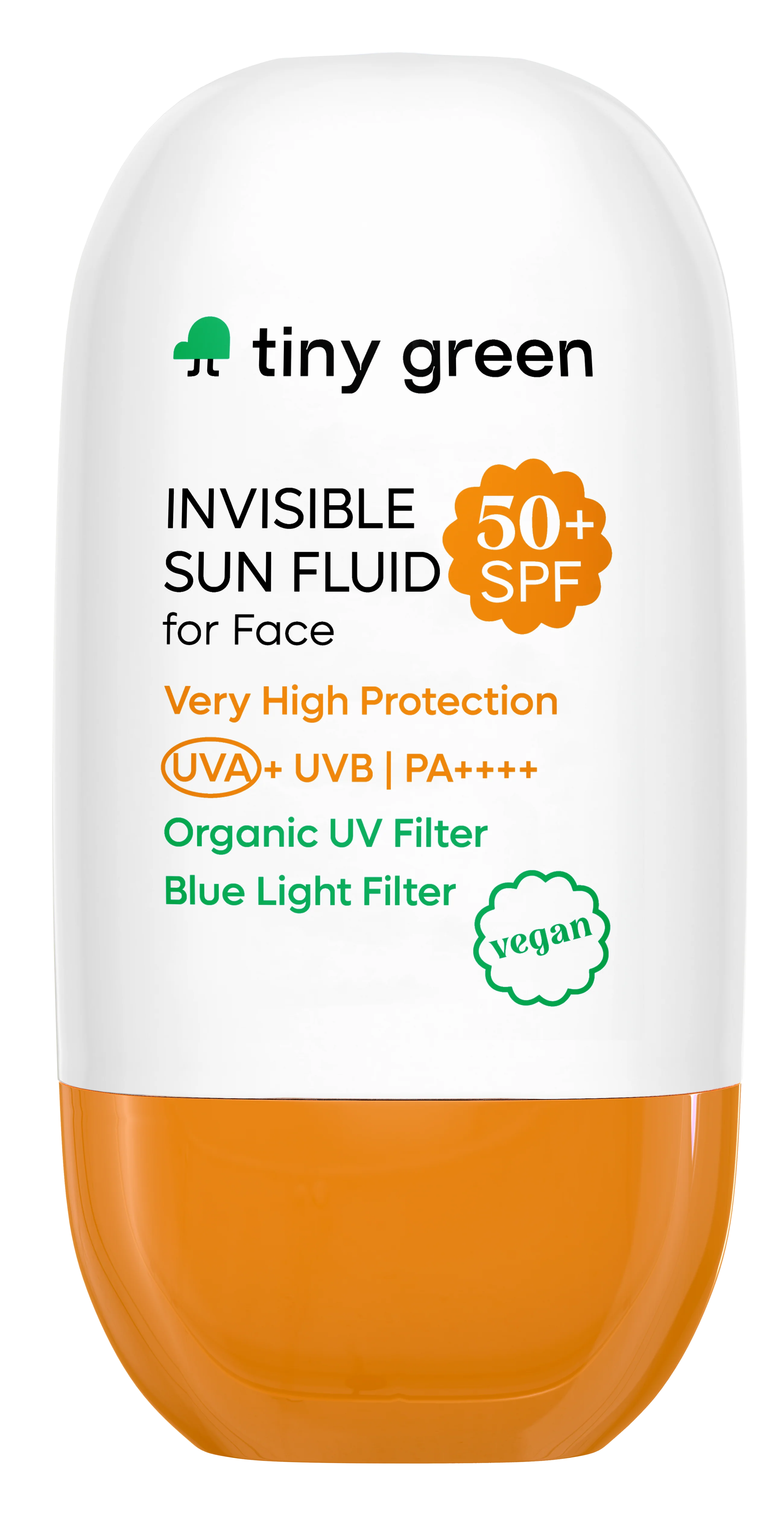 Protectie Solara - Cremă fluidă solară Tiny Green invizibilă SPF 50+, vegană, 50 ml