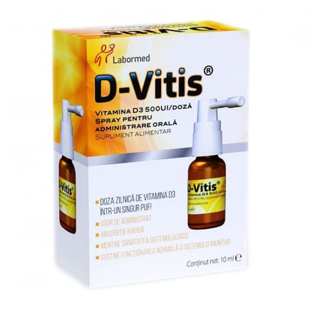 Profilactic și curativ - D-Vitis Vitamina D3 500UI/doza spray pentru administrare orala, 10 ml