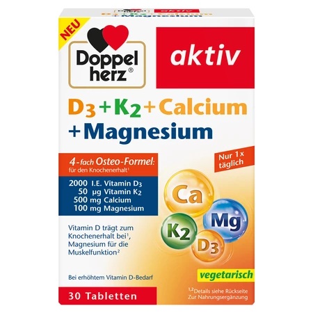 Vitamine si minerale - D3+K2+Calciu+Magneziu Aktiv X 30 Comprimate