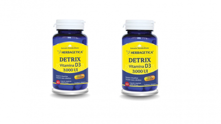 PRODUSE - Detrix Vitamina D3 3000 UI, 60 capsule vegetale, pachet cu 2 cutii-50% reducere la al doilea produs