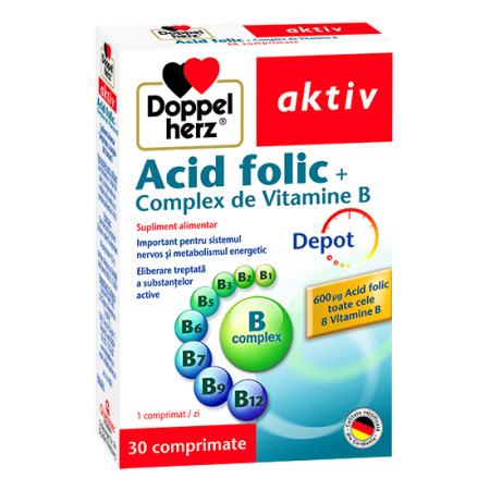 Sistem Nervos - Doppelherz Aktiv Acid Folic+Complex de Vitamine B, 30 comprimate