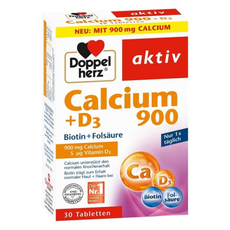 Altele - Doppelherz aktiv Calciu 900+D3+Biotina+Acid folic, 30 comprimate