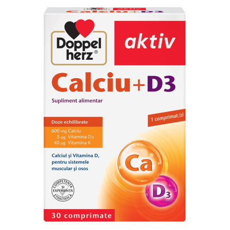 Multivitamine si minerale adulti - Doppelherz Aktiv Calciu+D3, 30 comprimate