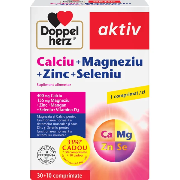 Imunitate adulti - Doppelherz Aktiv Calciu+Magneziu+Zinc+Seleniu 30+10 comprimate