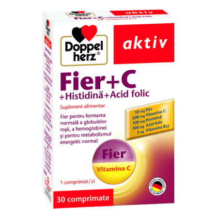 Altele - Doppelherz aktiv Fier+C+histidină+acid folic, 30 comprimate