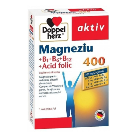 Multivitamine si minerale adulti - Doppelherz Aktiv Magneziu 400+B1+B6+B12+Acid Folic, 30 Comprimate