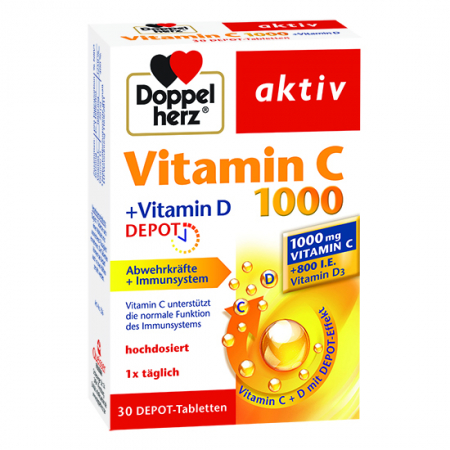 Imunitate - Doppelherz aktiv Vitamina C 1000+vitamina D, 30 comprimate