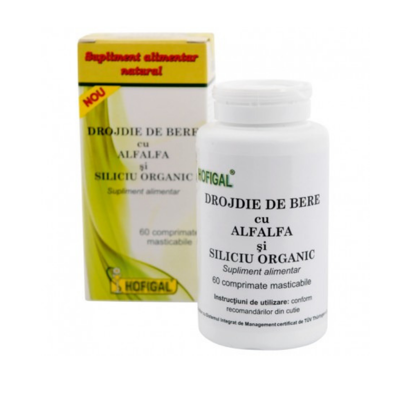 Pudre proteice - Drojdie de bere cu alfalfa și siliciu organic 60 comprimate masticabile Hofigal