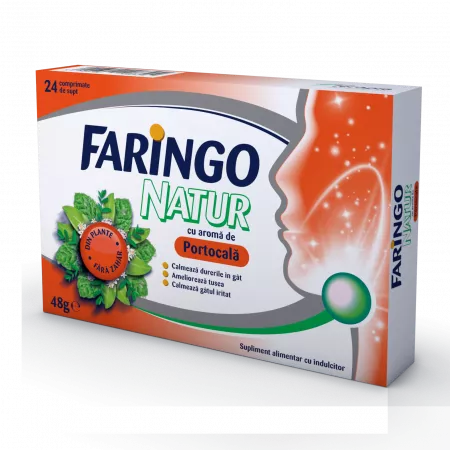 PRODUSE - Faringo Natur cu aroma de portocale, 24 comprimate