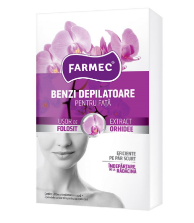 Servetele si Igienizanti - Farmec Benzi Depilatoare pentru față cu orhidee, 20 bucăți + 2 șervețele