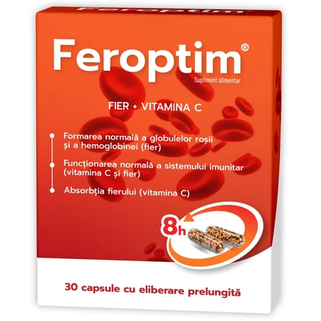 Multivitamine si minerale adulti - Feroptim Retard 30 capsule cu eliberare prelungită