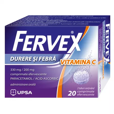Sistemul Respirator - Fervex Durere Si Febra Vitamina C , 330Mg/200Mg , 20Comprimate Efervescente