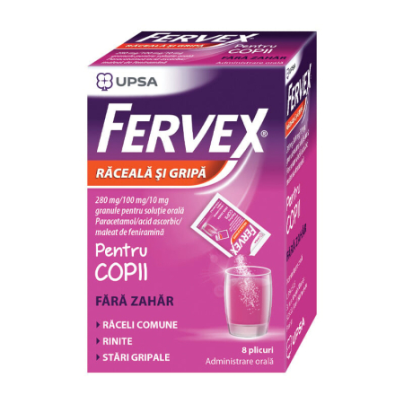 Ameliorare simptome raceala si gripa - Fervex Raceala+Gripa Copii Fara Zahar X 8Plicuri
