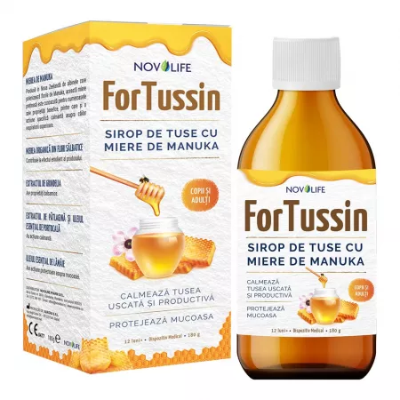 Ameliorare simptome raceala si gripa - Fortussin Sirop pentru tuse cu miere de Manuka 180 g