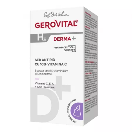 PRODUSE - Gerovital Ser antirid cu 10% Vitamina C H3 Derma+ , 15ml