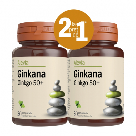 Circulatie periferica deficitara - Ginkana Ginkgo 50+, 30 comprimate, pachet cu 2 cutii la pret de 1
