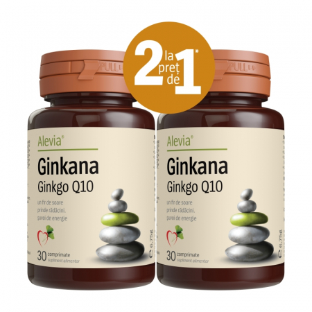 Oferte și reduceri - Ginkana Ginkgo Q10, 30 comprimate, pachet cu 2 cutii la pret de 1