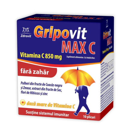 Indulcitori si Zahar - Gripovit Max C fără zahăr 10 plicuri