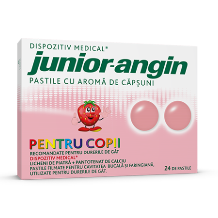Dureri de gat - Junior-Angin pentru copii 24 pastile cu aromă de căpșuni