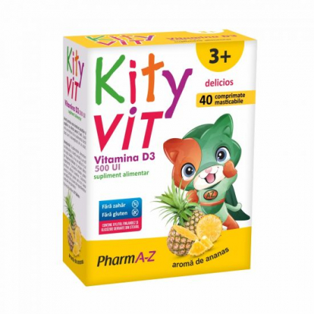 Altele - KityVit Vitamina D3, 40 comprimate masticabile cu aroma de ananas