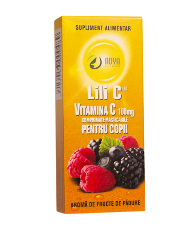 Multivitamine si minerale copii - Lili C Vitamina 100 mg pentru copii, aromă de fructe de pădure, 30 comprimate masticabile