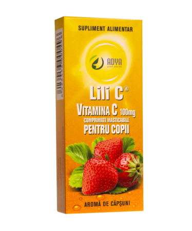 Imunitate copii - Lili C Vitamina C 100 mg pentru copii, aromă de căpșuni, 30 comprimate masticabile