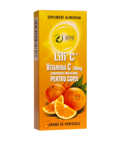 Imunitate copii - Lili C Vitamina C 100 mg pentru copii, aromă de portocale, 30 comprimate masticabile