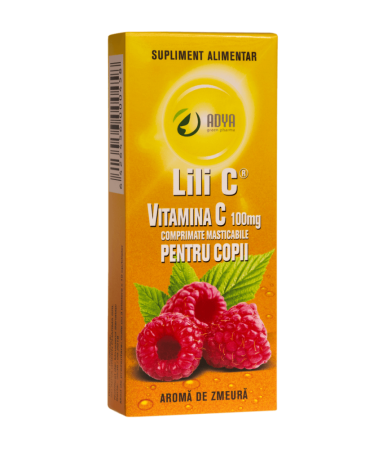 Imunitate copii - Lili C Vitamina C 100 mg pentru copii, aromă de zmeură, 30 comprimate masticabile
