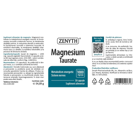 Magnesium Taurate 1000Mg X 30Cps - Zenyth [3]