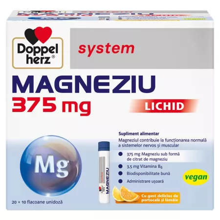 Multivitamine si minerale adulti - Magneziu lichid System Doppelherz, 375 mg, 30 flacoane