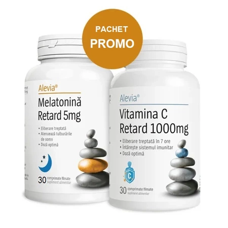 Oferte și reduceri - Melatonina Retard 5 mg + Vitamina C Retard 1000mg , 30+30 comprimate