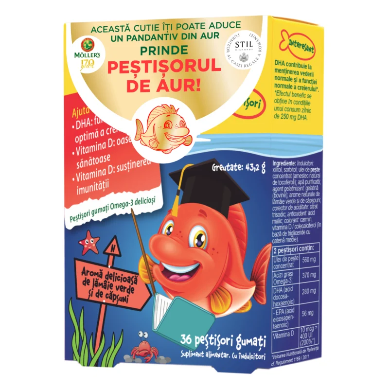 Möller’s Omega-3 Peștișori Strawberry Jeleuri 36 bucăți [0]