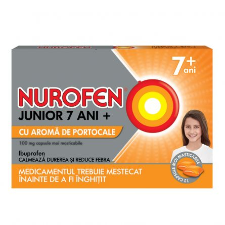 Sistemul Respirator - Nurofen Junior 7+ Ani X 12 Capsule Moi Masticabile Aroma Portocala