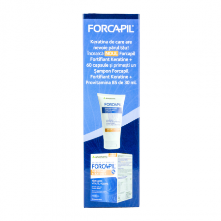 PRODUSE - Pachet Forcapil Fortifiant Keratine +, 60 capsule vegetale + Forcapil sampon fortifiant, 30 ml