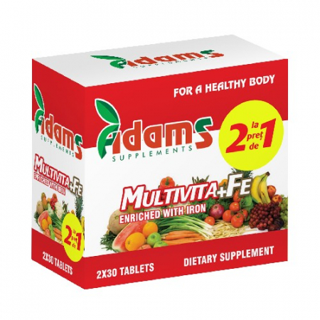 Circulatie periferica deficitara - Pachet Multivita+Fe 30 tab. Adams 1+1 GRATIS