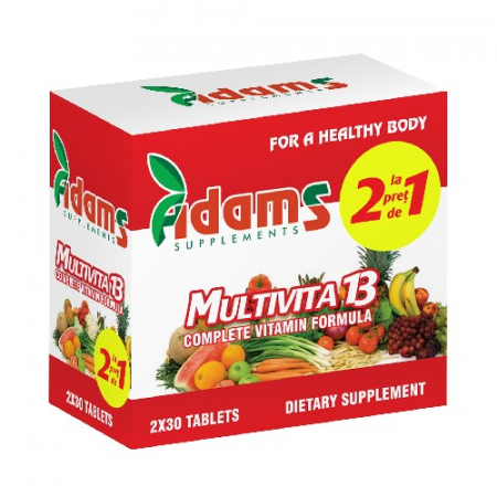 Circulatie periferica deficitara - Pachet Multivita13, 1+1 GRATIS, 30 tab, Adams Supplements
