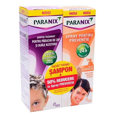 PRODUSE - Paranix Șampon tratament pentru paduchii de cap si ouale acestora, 100 ml+Paranix Spray pentru prevenție, 100 ml cu 50% reducere, pachet PROMO