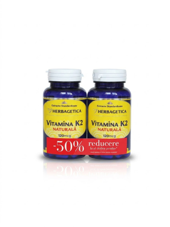 Vitamine si minerale - Pachet Vitamina K2 MK7 Naturala 120 mcg 60 capsule 1+ 50% la al doilea Herbagetica