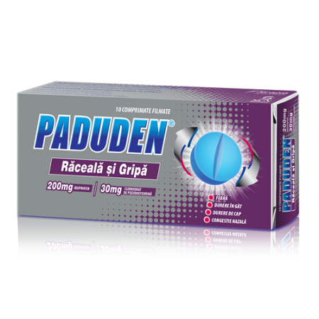 Sistemul Respirator - Paduden Raceala S Gripa 200 Mg/30 Mg, 10 Comprimate Filmate