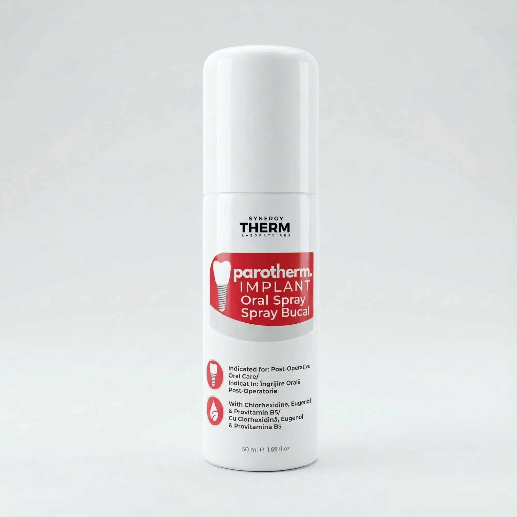 PRODUSE - Parotherm Implant – Spray Oral Calmant și Regenerant cu Clorhexidină, Mentă și Provitamina B5