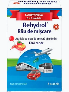 Digestie si tranzit - Rehydrol Acadele pentru rău de mișcare cu zmeură și ghimbir 6 +2 bucăți