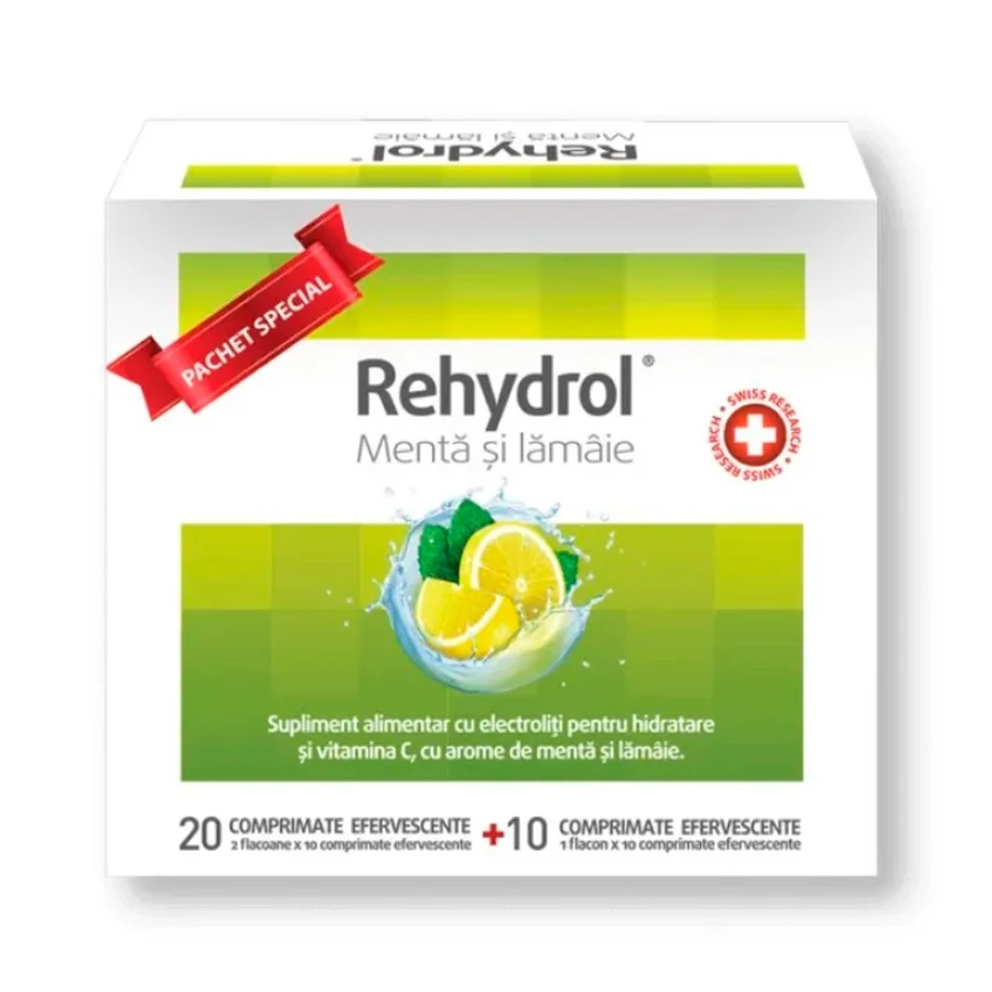 Multivitamine si minerale adulti - Rehydrol Mentă și Lămâie 20+10 comprimate efervescente