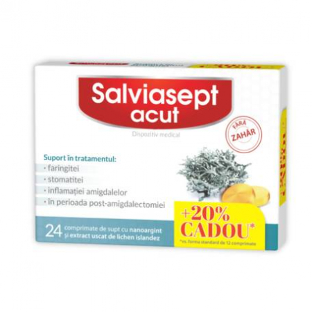 Promotiile lunii Septembrie - Salviasept Acut Fara Zahar X 24 Comprimate, 1Cut+20% Cadou