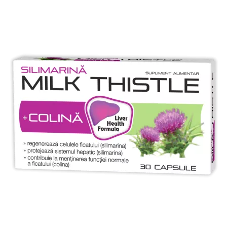 Protectie si Detoxifiere Hepatica - Silimarina + Colina Milk Thistle 400 mg 30 capsule Zdrovit