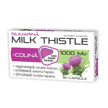 Protectie si Detoxifiere Hepatica - Silimarina Milk Thistle 1000 mg + Colină 30 capsule