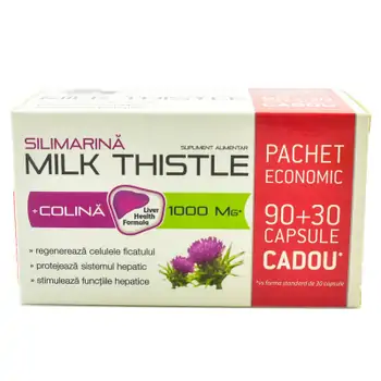 Protectie si Detoxifiere Hepatica - Silimarina Milk Thistle 1000Mg + Colina 90+30 capsule NATUR PRODUKT