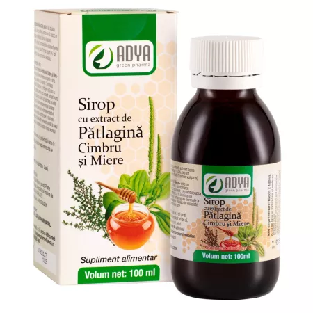 Produse Apicole - Sirop cu extract de pătlagină, cimbru și miere 100 ml