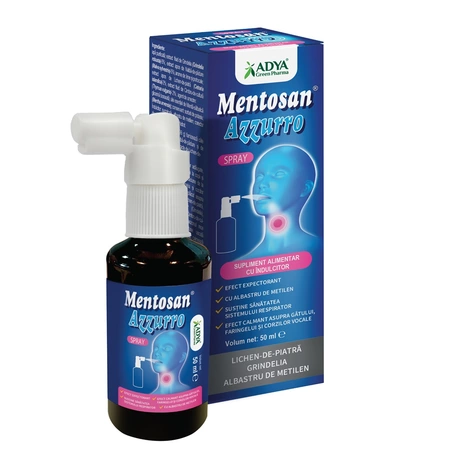 Dureri de gat - Spray de gât pentru copii și adulți Mentosan Azzuro 50 ml