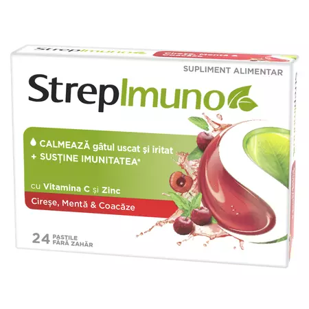 PRODUSE - StrepImuno Cu Cirese, Menta Si Coacaze X 24 Pastile De Supt
