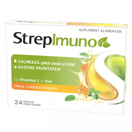 PRODUSE - StrepImuno Cu Miere, Catina Si Propolis X 24 Pastile De Supt